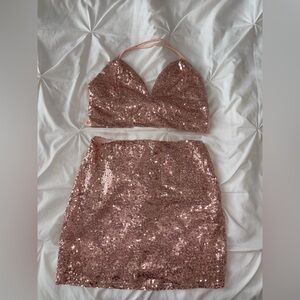 Lucy in the Sky Rose Gold Sequin Two-Piece Set